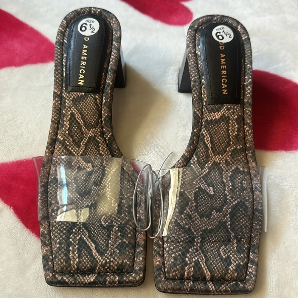 Good American Block Heel Slide Sandal Desert Snake Size 6.5